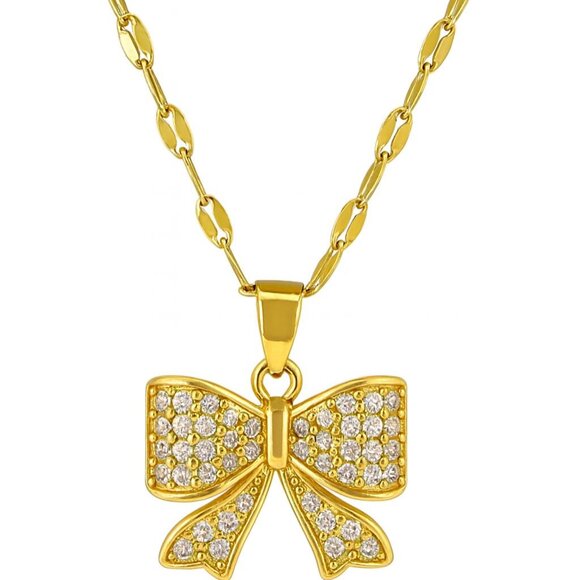 The Unbranded Brand Jewelry - Full Rhinestone Bowknot Stainless Steel Women's Pendant Necklace